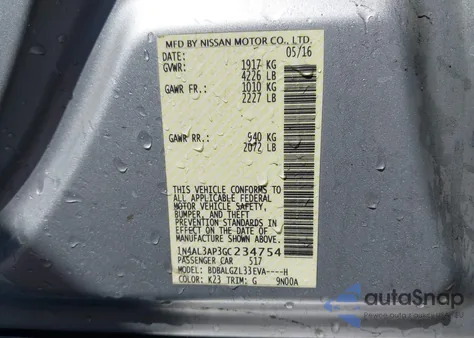 2016 Nissan Altima 2.5 S from USA, damaged, VIN 1N4AL3AP3GC234754